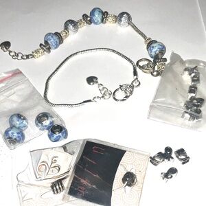 Jewelry making, Pandora-like Large hole bracelets, beads,,clasp, misc (lot 3B)